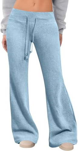 Utsvängda byxor kvinnor säckiga träningsbyxor kvinnor Y2K, elastisk hög midja magkontroll bootcut byxor klocka jeans med fickor och dragsko avslappnad passform damer breda ben joggingbyxor