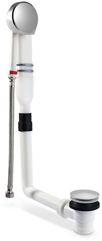 1.5 Inch Bath Filler Waste & Overflow, Sturdy Plastic Pipping, Pop Up Waste, Contemporary Filler Design, Pop Up Bath Plug, Easy Clean, Easy to Install Bath Waste Kit, Fixings (Chrome)