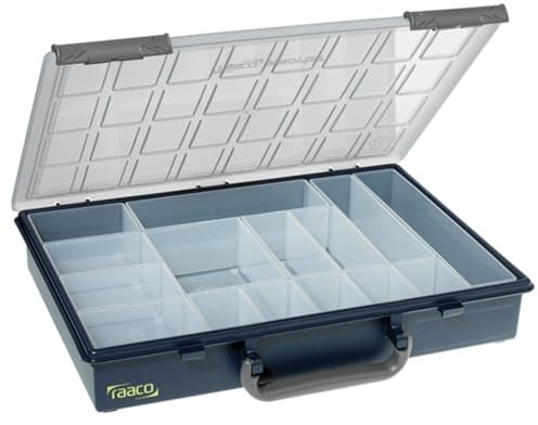 raaco Assorter 55 4x8-15: Caja Organizadora de Tornillos para Taller con 15 Compartimentos Móviles, Caja de Herramientas, Almacenamiento Seguro, Portátil, 26,1 x 33,8 x 5,7 cm