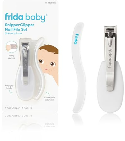 Frida Baby NailFrida Baby Nail Clippers & Nail File & Buffer for Newborns and Up, Safety Spyhole, Nickel Free, Curved Clipper to Fit Babies Nails