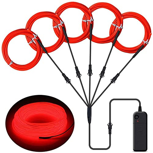Lychee Flexibel 5x1 m Neon Beleuchtung Draht Lichtschlauch Leuchtschnur EL Kabel Wire mit 3 Modis für Partybeleuchtung(Rot)