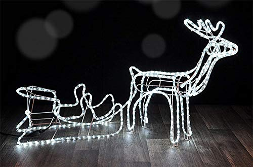 BUVTEC XL Weihnachts Silhouette Rentier mit Schlitten 145cm, 288 LED eisweiß, für Innen + Aussen