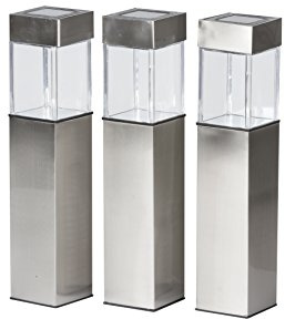 Grundig 871125290048 Lampe Solar, quadratisch, Stahl, 3 Stück, weiß, 5.5 x 5.5 x 39 cm
