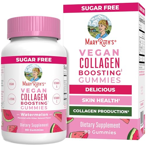 MaryRuth Organics Vegan Collagen for Women & Men, Collagen Boosting Gummies, Skin Care, Lysine, Vitamin C, Vitamin A, Amla, Supplement for Hair & Skin, Vegan, Non-GMO, Gluten Free, 90 Servings
