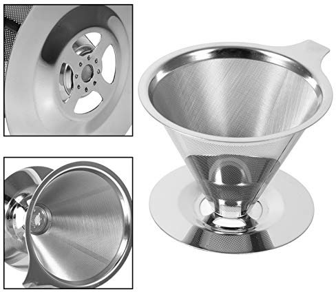 Kaffeefilter, Kaffeefilter Wiederverwendbar, Edelstahl Kaffee Übergießen Tropfer Doppelschicht Mesh Filter Cup Ständer Home Office Verwenden 1 Stück