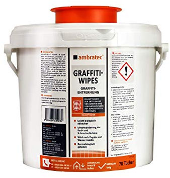 Ambratec GRAFFITI WIPES GRAFFITIENTFERNUNG 70 Tücher, Graffitenferner, Plexiglas, Verkehrsschilder,Sprühfarben, Fassadenfarben, Druckfarben, 1K Lacke, Klebstoffe