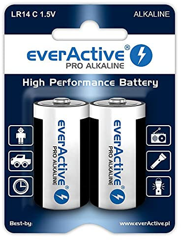 everActive C Batterien 12er Pack, Pro Alkaline, Baby LR14 R14 1.5V, höchster Leistung, 10 Jahre Haltbarkeit, 12 Stück – Blisterkarten