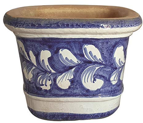 Generico Vaso Quadro per Piante in Ceramica di Vietri Dipinto a Mano Blu e Bianco, Lunghezza 25 cm, Larghezza 25 cm, Altezza 20 cm, Terracotta per Interno ed Esterno