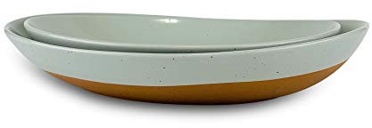 Mora Ceramic Large Serving Bowls- Set of 2 Oval Platters for Entertaining. Modern Kitchen Dishes for Dinner, Fruit, Salad, Turkey, etc. Oven, Dishwasher Safe, 55/35 oz, 13.5 / 11.8 - Earl Grey