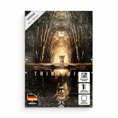 Hustling Sharks® Motivationsbild „Think Big“ – Leinwand 60 × 90 cm | XXL Motivationsbild im Hochformat, Bilder Büro, Erfolg Bild, Bilder mit Sprüchen, XXL Wanddeko Büro