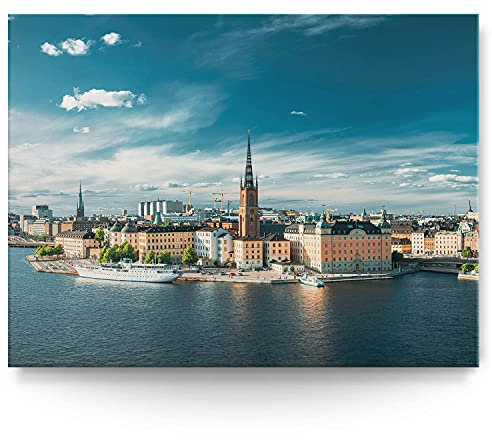 BilderKing Wandbild Stockholm Skyline - 200cm x 150cm Leinwand auf 4cm Keilrahmen