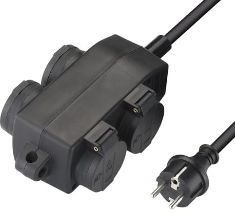 YIDE 4-Fach Verteilersteckdose 2m Verlängerung für außen-Gummischlauchleitung/Feuchtraum-Steckdosenverteiler/Outdoor Stromverteiler/Außensteckdose Aussen IP44 Verteiler mit Gummikabel Öse zum Hängen