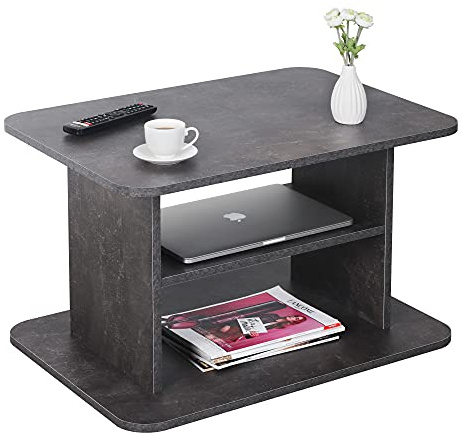 RICOO Couchtisch mit Stauraum 69 x 50 x 45 cm, Wohnzimmertisch für Couch Betonoptik Grau - WM094-BG