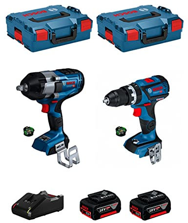 BOSCH Kit BK216 (Atornillador de Impacto GDS 18V-1000 C + Taladro Percutor GSB 18V-60 C + 2 baterías de 5,0 Ah + cargador + 2 módulos GCY42 + 2 L-Boxx 136)