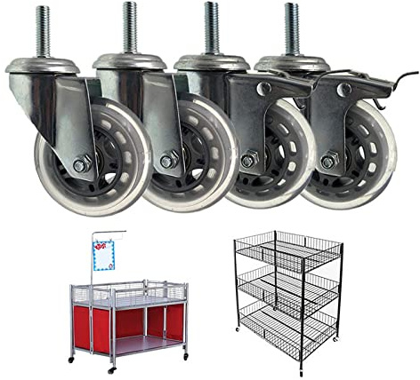 UOSS 75mm Leise Lenkrolle Mit Bremse (Belastung 200kg / 4 Stück), Schwerlastrollen Warenkorbrollen, Ersatz Möbelrolle Transportrollen, Schwenkrollen Mit Gewinde | M8, M10, M12 | X30mm