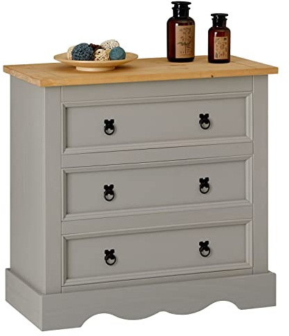 IDIMEX Commode Tequila Buffet bahut vaisselier en Bois Style Mexicain avec 3 Grands tiroirs, en pin Massif lasuré Gris et Brun