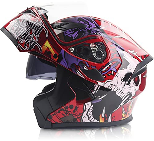 Modularer Motorrad-Integral-Klapphelm mit Doppelvisier, Persönlichkeit, Cooles Design, Helm, Männer, Frauen, DOT/ECE-zugelassener Motocross-Helm,A2 transparent Lens,M