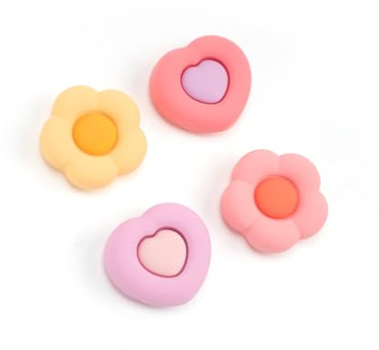 GeekShare Lot de 4 Capuchons Mignons pour Manette de PS5, compatibles avec Manette Switch Pro et Manette PS4 PS5, cœur et Fleur