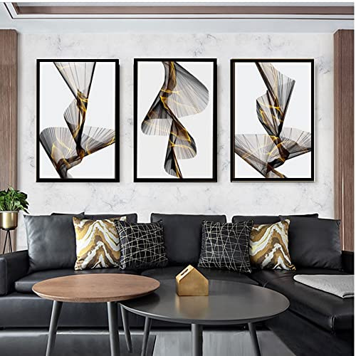 Poster 3er Set Leinwand, Gold Leinwand Malerei Poster 60x90cm, Abstrakte Kunst Wand Schwarz Gold Leinwandbilder,Home Dekor Bilder Rahmenlos (B,40 x 60cm)