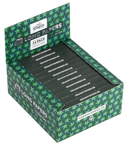 24x Granny's® Long Papers Hemp mit Baumwoll-Filtertips | 108 x 45 mm King Size | 36 Blatt + 36 Tips je Heftchen | Ungebleicht
