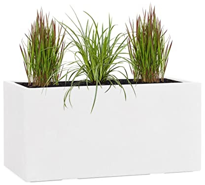 Pflanzwerk® Pflanzkübel TUB Weiss 30x60x30cm XXL – Rechteckig – Großer Fiberglas Blumenkübel für außen und innen - Frostbeständig - UV-Schutz - Markenqualität