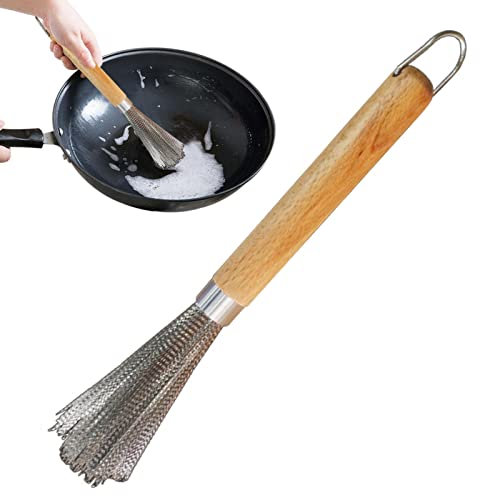 Cepillo de batidor | Cepillos de acero inoxidable para limpiar con mango estable – Rascador de ollas, estropajos, limpiador de sartenes de cocina, herramienta de limpieza para la cocina