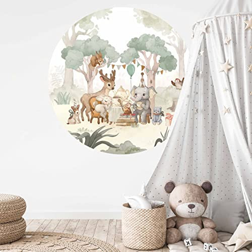 WANDKIND Waldtiere Wandtattoo Kinderzimmer RUND V405 | handgezeichnet | AUFKLEBER Kindergarten | Babyzimmer Wandsticker Wanddeko Dekoration Abenteuer im Wald (60 x 60 cm)