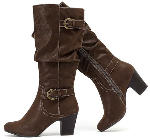 Ruiee Damen Slouchy kniehohe Stiefel mit klobigem Absatz, spitze Zehen, bequem und modisch, Herbst, Winter, lange Stiefel für Damen., Braun Zpu 301, 41 EU