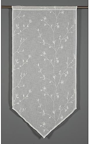 GARDINIA Spitzpanneaux mit Blumen-Stickerei, Fensterdekoration, Halbtransparent, Weiß, 60 x 120 cm