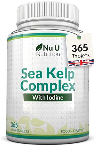 Sea Kelp Iodine Supplement Complex - 365 Vegan Tablets - 435mcg of Iodine per Tablet - 1 Year Supply - Wild Harvested Seaweed - GMO Free - Made in The UK - Nu U Nutrition