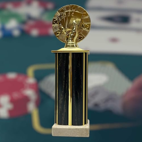 eberin – Großer Poker Pokal 27cm – Trophäe & Award für Kartenspiele – Holz/Gold Säule, für Poker, Skat, Doppelkopf, Rommee & Mau-Mau, mit Gravur Option