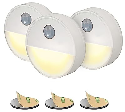 Proxinova Sensor Lights: Motion Sensor Light, Battery-Powered Night Light, Wireless LED Motion Sensor Light for Bathrooms, Cupboards, Stair Lights Ideal Night Light for Hallwaym, Pack of 3 Warm White