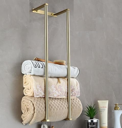 Bathroom Towel Rack for Rolled Towels, Wall Mounted Towel Storage Rack for Bathroom Organization, Stainless Steel Towel Storage Holder Can Holds Up to 6 Large Bath Towels (Gold)