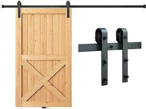 VEVOR Kit Quincaillerie de Porte Coulissante de Grange 300 cm Rail de Porte Coulissante Convient Porte Simple Largeur 1,4-1,6 m Épaisseur 32-45 mm Charge 150 kg Poulie Silencieuse Forme J pour Maison