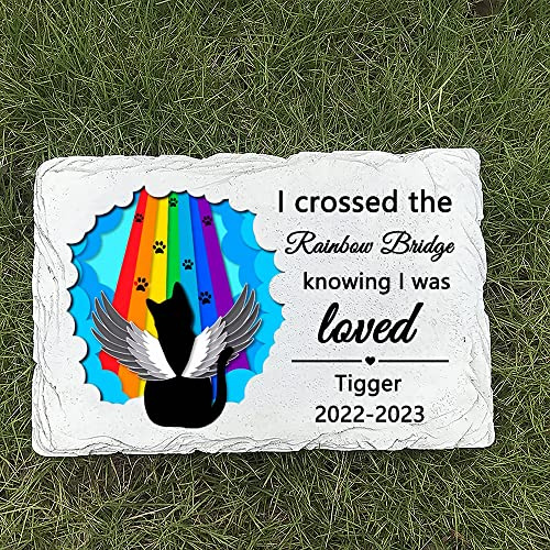 WouND Gedenkstein für Haustiere, Katze, Gedenkstein, Grabstein für Katze, Beileidsgedicht – Ich überquerte die Regenbogenbrücke mit dem Wissen, dass ich geliebt wurde.