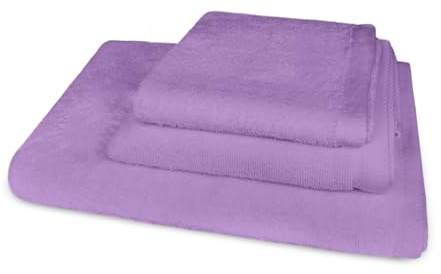 Banzaii 1 Salvietta 60 x 40 cm + 1 Asciugamano 60 x 100 cm + 1 Telo Doccia 100 x 150 cm in Morbida Spugna, 100% Cotone di Alta Qualità, Trattamento Super Assorbenza - Lilla