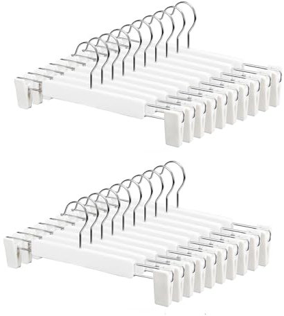 LATRAT Set di 20 grucce portagonne, con 2 clip regolabili antiscivolo, ganci girevoli a 360°, per pantaloni, gonne, calze, biancheria intima, colore: bianco