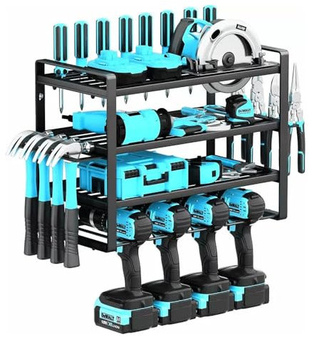 QYMLSH Power Tool Organizer Storage Rack 4 Layer Wall Mounted Drill Charging Station For Garage Workshop Heavy Duty Utility Metal Tool Shelf Battery Tools Holder