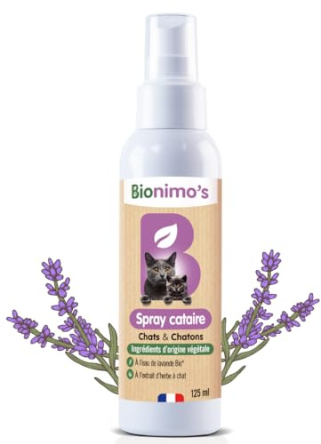 Bionimo's Spray Cataire, Herbe à Chat, Naturel et Végétal. Catnip Spray attirant, Attractif et calmant. Soulage l’anxiété. Eau aromatique de Cataire et Eau de Lavande Bio. 100% Français