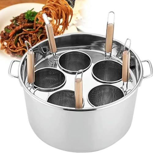 BTURYT Pentola per Pasta Cuocipasta in Acciaio Inossidabile, Set cuocipasta con cestello per Inserto, (3/4/5 Fori) Pentola per Cucina Domestica Pentola per Cottura a Vapore del Ristorante