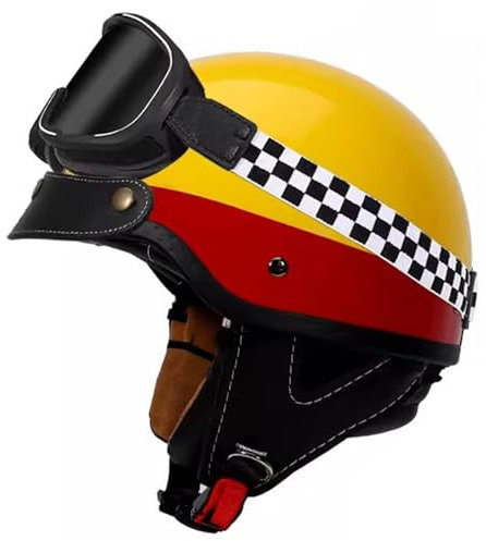 Retro Motorradhelm Deutschen Stil Jethelme Mopedhelm Mit Brille Baseball Cap Halbschalenhelm Motorrad Halbhelm Roller-Helm ECE/DOT-Zertifizierung Offener Helm Scooter Helm 5,XXL:63-64CM