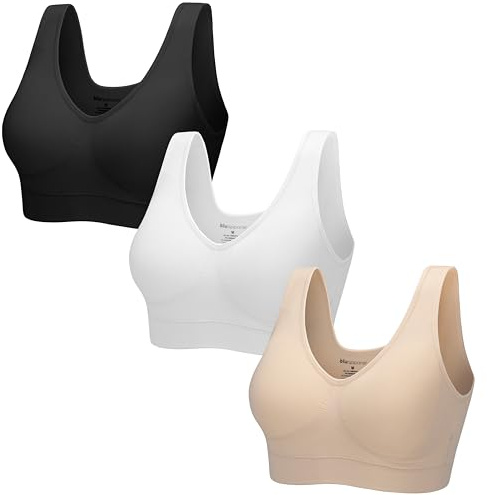 Blu Apparel Ladies 3 Pack Padded Seamless Bras Comfort Sleep Maternity Bras for Women (UK, Alpha, M, Regular, Regular, Black/White/Nude)