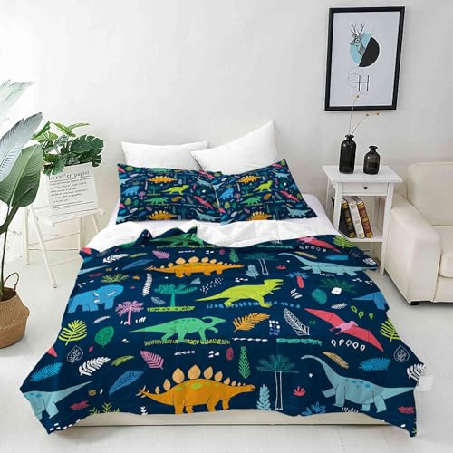 ANHOPE Parure de Lit 140x200 cm avec 1 Taies d'oreiller 65x65 cm Dessin Animé Animaux Dinosaure Housse de Couette avec Fermeture Éclair Doux Microfibre Literie pour Enfants Garçons Filles