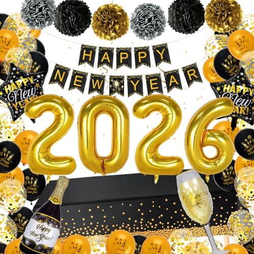 TOYTOPIE Decorazioni di Capodanno 2026 , Happy New Year Balloon Table Covers, 2026 Palloncino in Lamina per Felici Anni Nuovi Forniture per Feste, Adatto per Capodanno Festa Addobbi