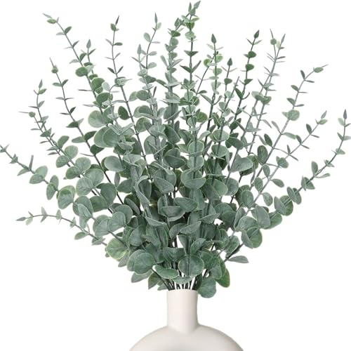 Hacintre 32 Stück Künstliche Eukalyptus Deko, Künstliche Eukalyptus Pflanzen Zweige Für Indoor Outdoor Dekoration, Party, Erntedankfest, Kamindekoration, Tischdeko, Blumenarrangement (Grün und Weiß)