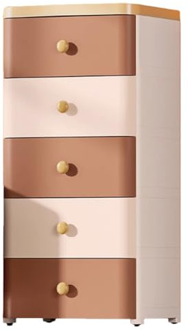 Kommode Mit Schubladen, Kommode Mit Stauraum, Nachttisch Aus Kunststoff, Großes Fassungsvermögen, Beweglich Mit Rollen, for Schlafzimmer, Arbeitszimmer, Büro(Brown)
