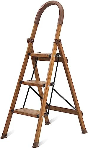 ABNNHK Lightweight Folding Step Stool/Stools Kitchen/Office Use Vintage Ladders Wooden Color Folding Stool with 3 Steps/Easy to Open and Store