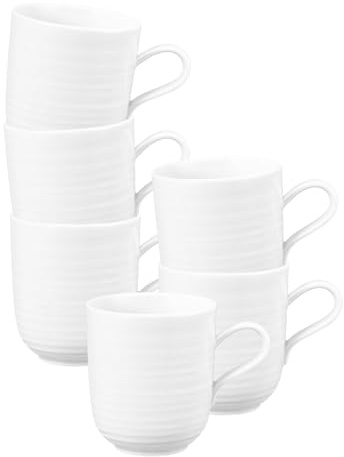 Seltmann Weiden Terra Kaffeebecher 6er Set, 400 ml, Henkelbecher mit spiralförmigem Relief, Spülmaschinen- und mikrowellenfest, Porzellan, Weiß