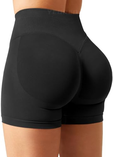 YEOREO SoftHue Damen Sport Shorts Invisible Scrunch Butt Lifting Gym Workout Shorts 4.5 Seamless Kurze Leggings Damen Push Up Booty Biker Shorts Schwarz M
