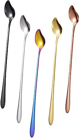 MAGICLULU 5pcs Stainless Steel Mixing Spoons Coffee Dessert Ice Cream Spoons Long Handle Household Set for Kitchen and Dining